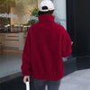 Women Winter Warm Double Coral Fleece Overcoat Solid Soft Plush Stand Collar Coats Ladies Long Sleeved Zipper Outerwears