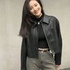 Black PU Leather Women Jackets Korean Zipper Biker Short Jacket Woman Autumn Winter Casual Loose Turndown Collar Coat