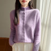 Autumn Winter Women's 100% Merino Wool Knit Cardigan Stand Collar Single Row Button Front Sweater Soft Warm Office Wear Coat