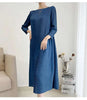 Pleated Solid Color Dress For Women Round Neck Loose Mid-calf Dresses Office Lady Female Spring 2N749