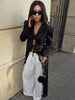 Jacquard Patchwork Long Coat Women Autumn Elegant Irregular Hem Full Sleeve Bandages Dell V-Neck Chic Streewear