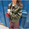 Women's Crocodile Embossed Short Jacket Round Neck Long Sleeve Single Breasted Coat Vintage Y2K Streetwear Autumn Casual Outfit