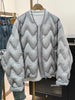 Autumn Winter Lightweight Wave Quilted Puffer Jacket Women Loose Round Neck Short White Duck Down Coat Outwear