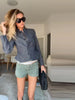 Women's Dark Grey Peplum Cropped Blazer Stand Collar Single Breasted Waist Vintage Coat Spring Chic Lady Streetwear