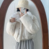Korean Double-Sided Wear Lamb Fur Patchwork Down Cotton Jacket Women's Autumn Winter Short Big Lapel Student Bread Coat
