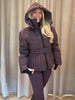 Women Peplum Ski Jackets Hooded Stand Collar Belt Waist Zipper Solid Puffer Jacket Sheath Warm Sport Winter Skiwear