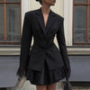 Elegant Lace Blazer Coat Women Office Lady Full Sleeve Single Breasted Jackets Autumn Black Casual Slim Coats