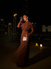 Solid Draped Neckline Long Dress Women Elegant Full Sleeve Cinched-waist Pleated Bodycon Robe Lady Chic Evening Dinner Gown