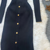 Chic Sexy Wrap Hips Knitted Maxi Dress Women Brand Embroidery Long Sleeve Sweater Dress Autumn Vestido