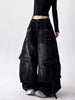 American Retro Y2K Style Washed Distressed Blue Baggy Women's Cargo Jeans Pants For Woman Clothing Wide Leg Denim Trousers
