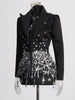 Temperament Spliced Diamonds Dress For Women Lapel Long Sleeve High Waist Patchwork Sequins Chic Dresses Female