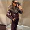 Fur Collar PU Leather Jacket Women Single Breasted Long Sleeve Loose Street Female Coat Winter Casual Outwear Top