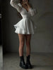 Solid Dresses For Women Deep V Neck Long Sleeves High Waist Patchwork Folds Minimalist Dress Female Clothing