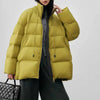 Women's Winter 90% Duck Down Jacket With Drawstring and Ribbed Collar Knitted Patchwork Oversized Warm Puffer Coat