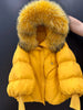 Janveny2026 Winter Large Real Fur Hooded Puffer Jacket Women Thicken Warm Knitted Sleeve Coat White Duck Down Mid Long Parka