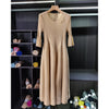 Spring Pleated Women's Bud Dress Round Neck Elegant Mid-Length V Collar Famale Clothing Chic 2DB6618