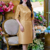 Elegant Women Dresses Lace Patchwork Satin Knee-Length Robes Femme O-Neck Half Sleeve Fitted Waist Vestidos