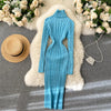 Autumn Winter Twist Women's Wrap Knitted Dresses Long Sleeve Sheath Knitwear Office Bodycon Dress Female