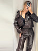 Y2K Punk Embossed Leather Coat Pants Set Women's Chic Lapel Cropped Jacket Matching High Waist Pant Streetwear Lady Outfit