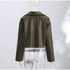 Women Lapel Collar Single Button Croc Embossed Leather Jacket Long Sleeve Drop Shoulder Patch Pocket Loose Retro Short Street