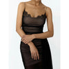 Black Sheer Mesh Slim Dress Women Sexy Thin Strap Lace Square Neck Ruched Detail Long Sash Tie Dresses Lady Club Party Y2k Wear