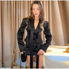 Scarf Ribbon Jacket Skirts Suit Women Chic V-Neck Button Slim Jackets A-line Mini Skirt Sets High Street Lady 2 Piece Set