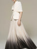 Spliced Button Two Piece Sets for Women V Neck Cape Sleeve Tunic Top High Waist Ombre Skirt Elegant Set Female
