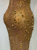 Rhinestones Sexy Mesh See Through Bodycon Dress Women Birthday Evening Cocktail party Gown Red Carpet Club Stage Outfit