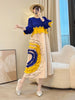 Anmrem Tie Flower Design Women's Pleated Dress O-neck Long Sleeve Colorblock Patchwork Chic Beading Loose Famale Clothes 2DB5753