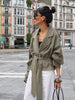 Solid Lapel Lace Up Trench Coat Women Casual Long Sleeve Short Loose Short Coat Lady Autumn Daily Commute Street Outwear