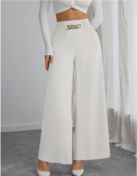 Women's Trousers Thin High Waist Chain Elastic Waist Khaki Elegant Office Black Casual Wide-leg Pants for Female