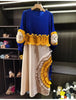 Pleated Tie Flower Long Sleeve Women's Dress Chic Loose Colorblock Patchwork Design Beading Famale Clothing 2DB6651