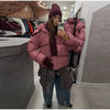 Oversized Printed Thicken Women's Coat With Hooded Loose Full Sleeve Zippers Pocket Cotton-padded Coats Winter Lady Outwear
