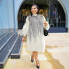 Plus Size Women Pleated Dress Hand Shaken Flower Beaded Temperament Elegant African Prom Big Stretch Clothing