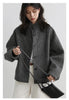 Women Short Woolen Coat Stand Up Twill Texture Single Breasted Ladies Jacket Retro Woman Outwear Autumn Winter