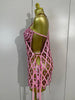 Women Sparkly Diamonds Pink Mesh Transparent Top Dress Two Piece Set Sexy Evening Party Celebrate Birthday PhotoShoot Stage Wear