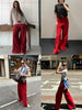 Retro Red Mid-Waist Wide-Leg Straight Corduroy Long Pants For Women Autumn Winter