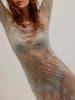Women’s See-Through Lace Dress Long Sleeve Slit Hem Dress Chemise Vacation sexy robe nightclub girls tight clothes