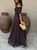 Women Mesh Maxi Dress Off Shoulder Fold Over Tube Top Ruched Waist Flowy A Line Floor Length Resort Wedding Guest Evening Gown