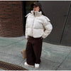 Winter Puffy Warm Women's Padded Coat Detachable Hooded Full Sleeve Zip-up Cropped Cotton Coats Lady Solid Thicken Jacket
