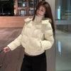 Korean Fur Collar Hooded Parkas Ladies Design Cropped Cotton Padded Winter Jacket Female Blue Casual Warm Parka Coats