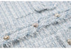 French White Tweed Crop Jacket for Women Autumn Elegant Slimming Decor Button Coat Woman Round Neck Long Sleeve Outerwear