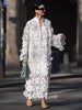 Women's White Hollow Out Three-dimensional Flower Dresses Elegant Loose Long Sleeve Pullover Long Dress Socialite Vestidos