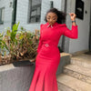 Women's Elegant Polo Collar Office Dress Long Sleeve High Waist Autumn Winter Solid Color Commuting Workwear
