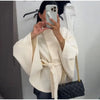 Women's Poncho Coats Vintage Stand Collar Belt Button Lace Up Full Sleeve Overcoat Female Autumn Lady Streetwears