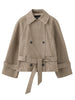 Plaid Women's Outerwear Lapel Double Breasted Trench Coat Belted Raglan Sleeve Jacket French Vintage Style Daily Wear