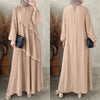 Modest Layered Plisse Patchwork Muslim Maxi Dress, Women's Lantern Sleeve Elegant Abaya, Islamic Hijab Pleated Robe Femme