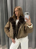 Faux Fur Neck Short Jackets Women Long Sleeve Ruff Thicken Loose Outerwear Female Autumn Winter Chic Daily Coats