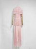 Women Ruched Maxi Dress Asymmetric Draped Sleeve High Neck Bodycon Mermaid Formal Evening Party Gown