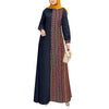 Women Ethnic Printed Panels Maxi Dress Long Sleeve Hijab O Neck Muslim Islamic Patchwork Vestidos Loose Casual Abaya Robe
